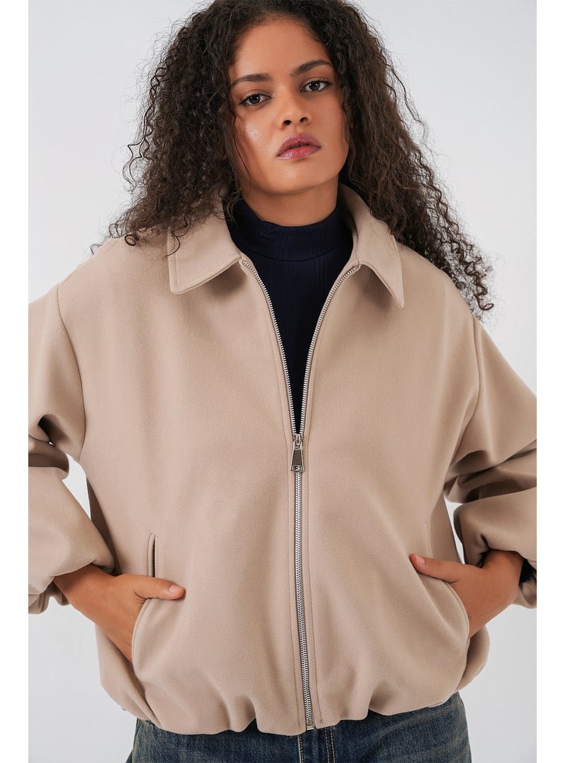 Bigdart Bej Büzgülü Oversize Kaşe Ceket Bigdart Bej Büzgülü Oversize Kaşe Ceket