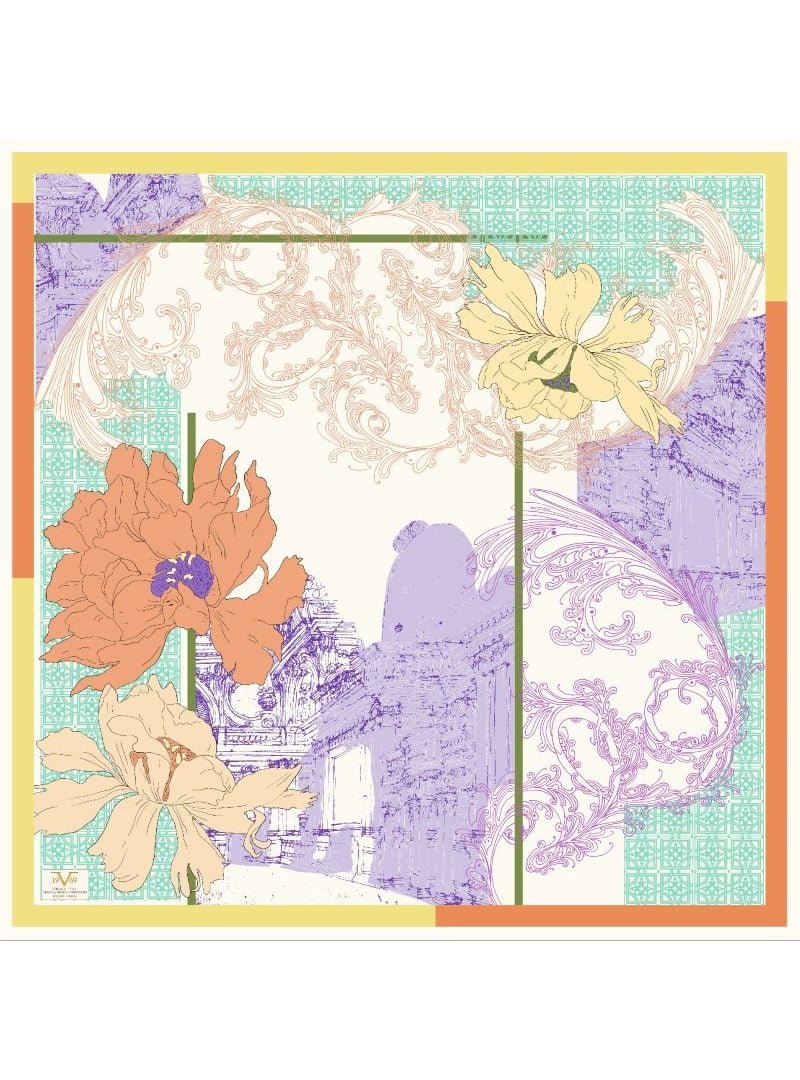 19v69 ITALIA Sarı Desenli Kışlık İtalyan Şifon Eşarp Askısı İle Birlikte 110x110 Cm