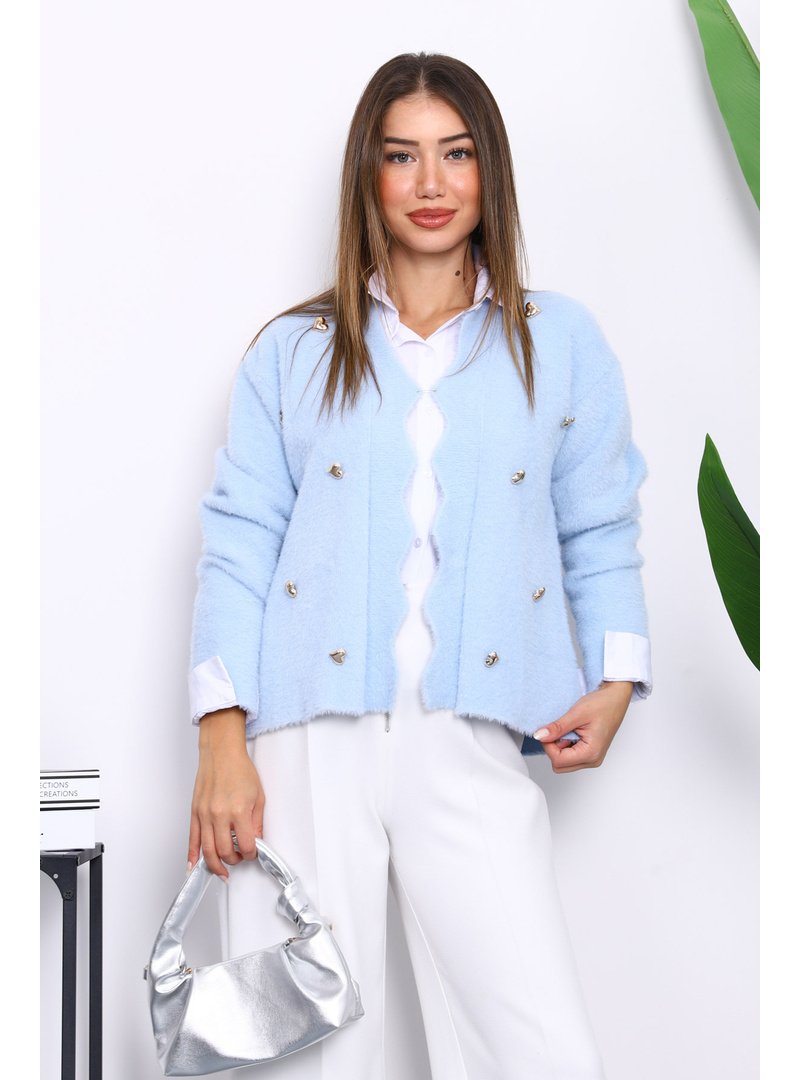 İmaj Butik Bebe Mavi Düğme Detaylı Angora Yumoş Triko Hırka