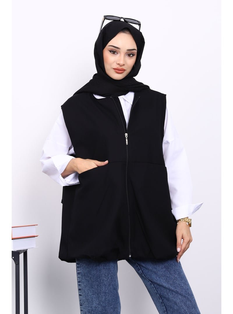 İmaj Butik Siyah Fermuarlı Oversize Astarlı Yelek İmaj Butik Siyah Fermuarlı Oversize Astarlı Yelek