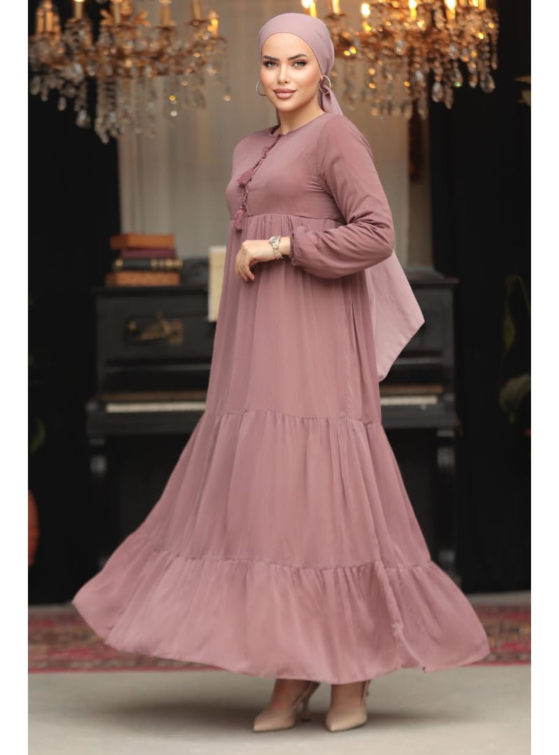 Neva Style Kat Piliseli Gül Kurusu Elbise 22051gk
