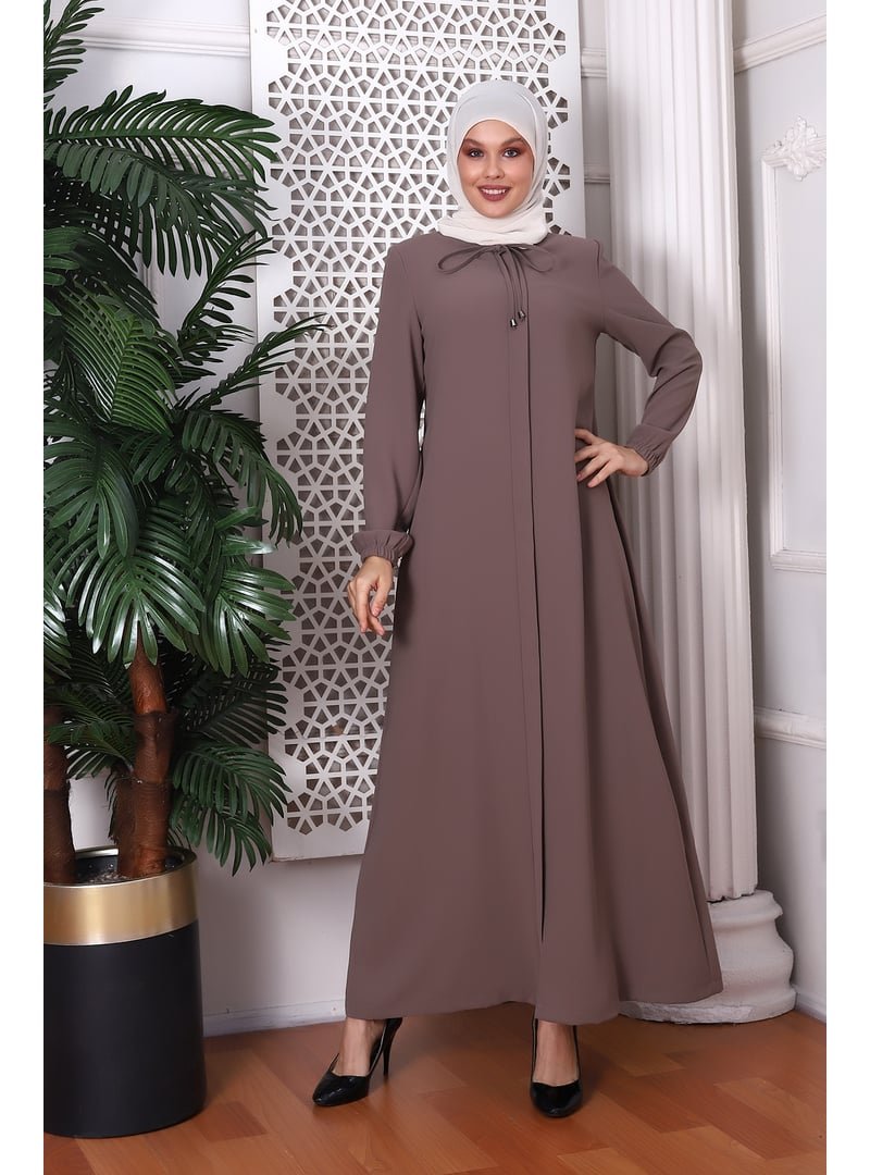 İhvanonline Vizon Düz Boyundan Bağcıklı Ferace