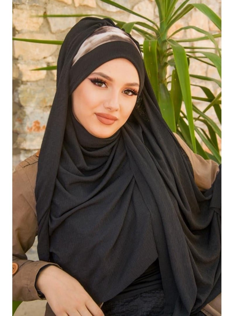 AİŞE TESETTÜR Siyah Batik Desen Bone Hazır Şal