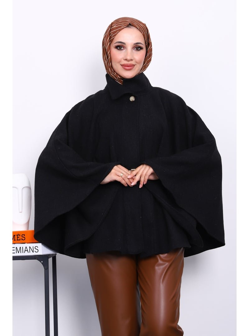 İmaj Butik Siyah Hakim Yaka Bel Kemerli Panço