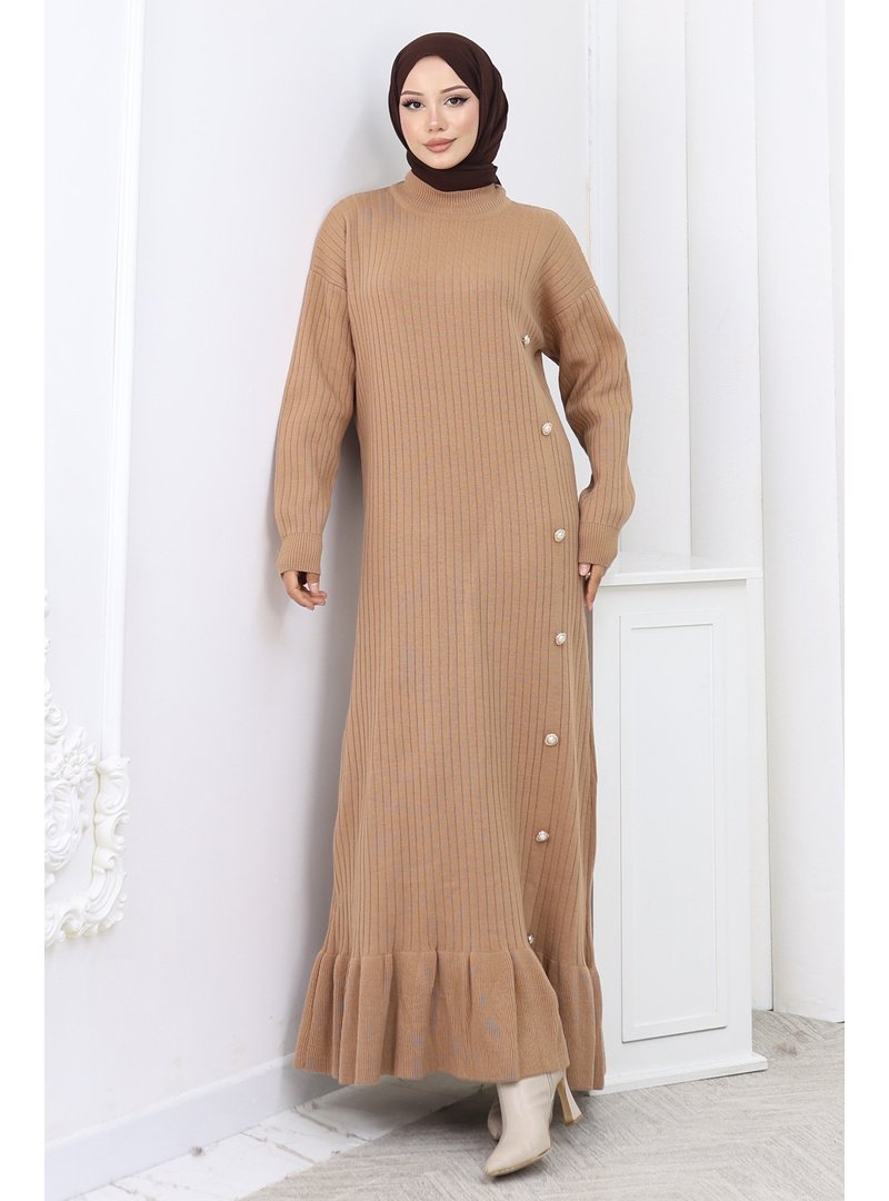 Benguen Vizon Yan Düğmeli Fırfırlı Elbise Benguen Vizon Yan Düğmeli Fırfırlı Elbise