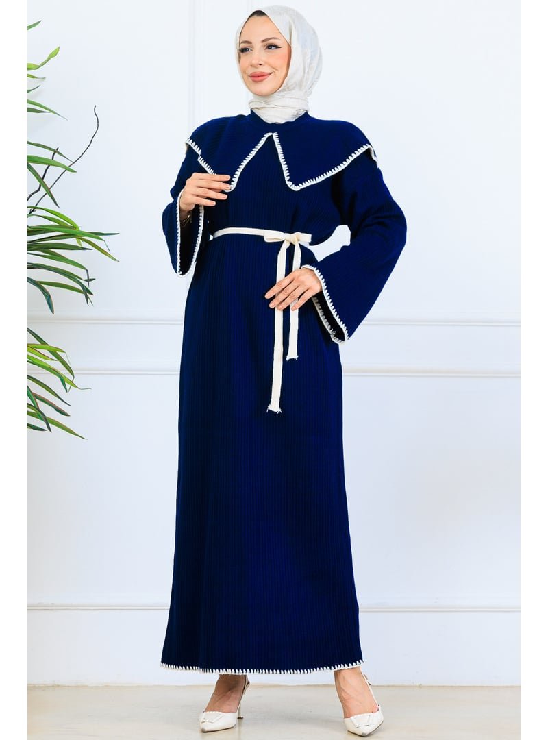 Benguen Lacivert Yaka Detaylı Triko Elbise