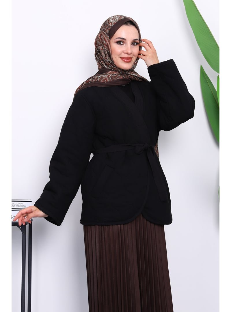 İmaj Butik Siyah Kapitone Kuşaklı Astarlı Ceket İmaj Butik Siyah Kapitone Kuşaklı Astarlı Ceket