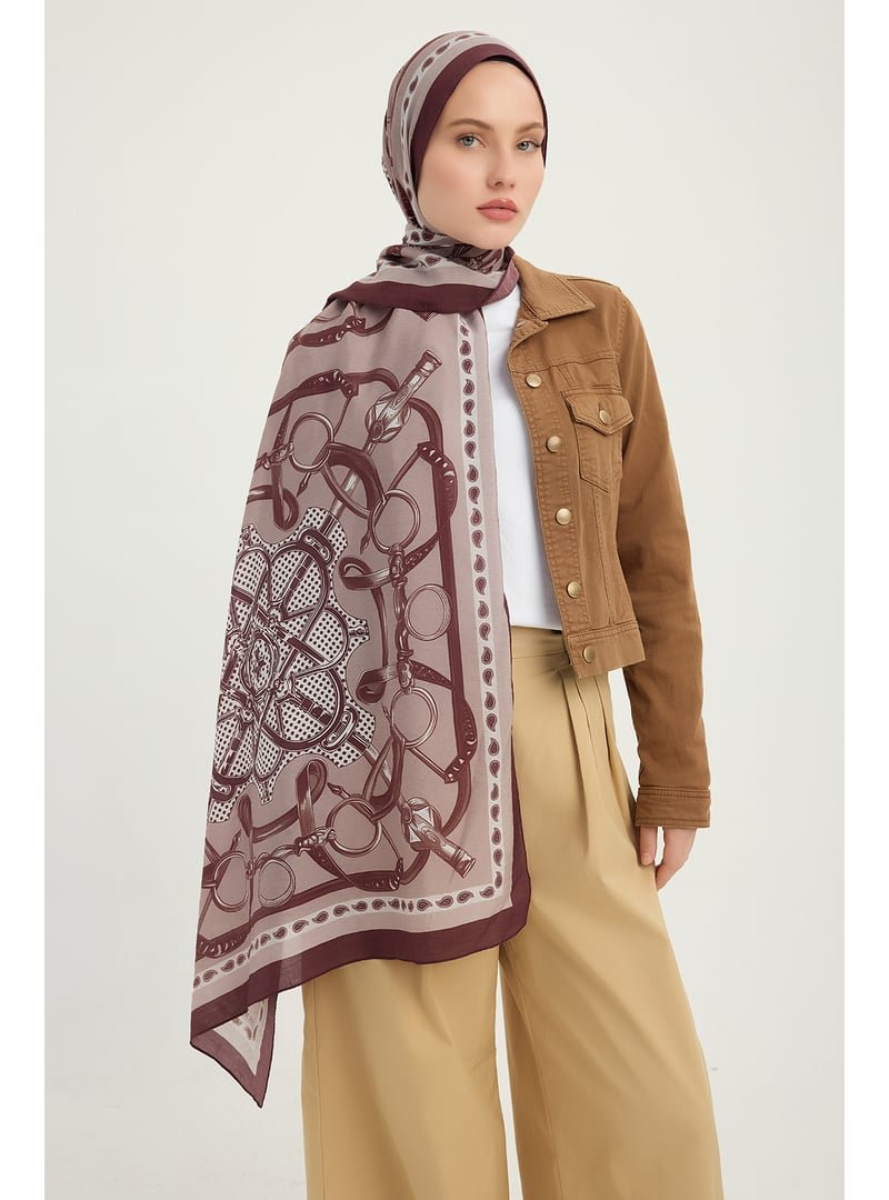 ŞALESS 70x190 Cm Süvarinin Arması Vizon Vierra Desenli Viskon Şal