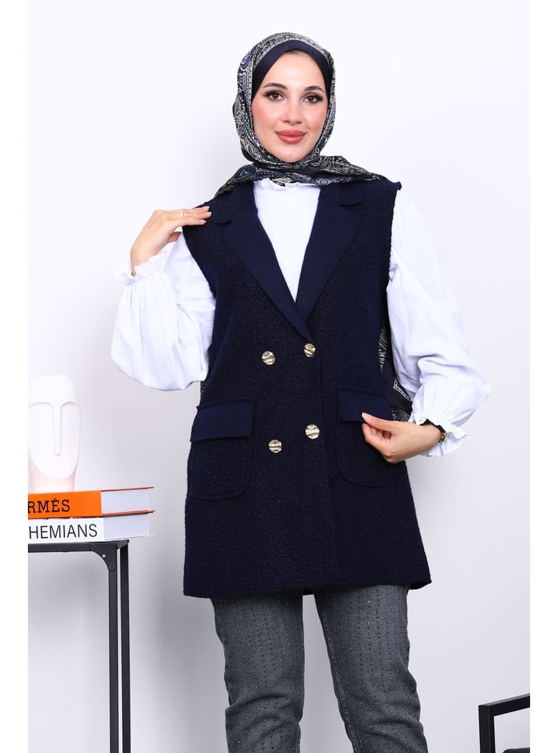 İmaj Butik Lacivert Düğmeli Buklet Yelek İmaj Butik Lacivert Düğmeli Buklet Yelek