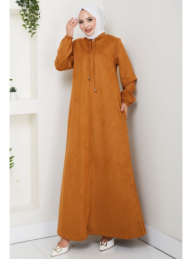 Bestenur Taba Gizli Fermuarlı Süet Ferace