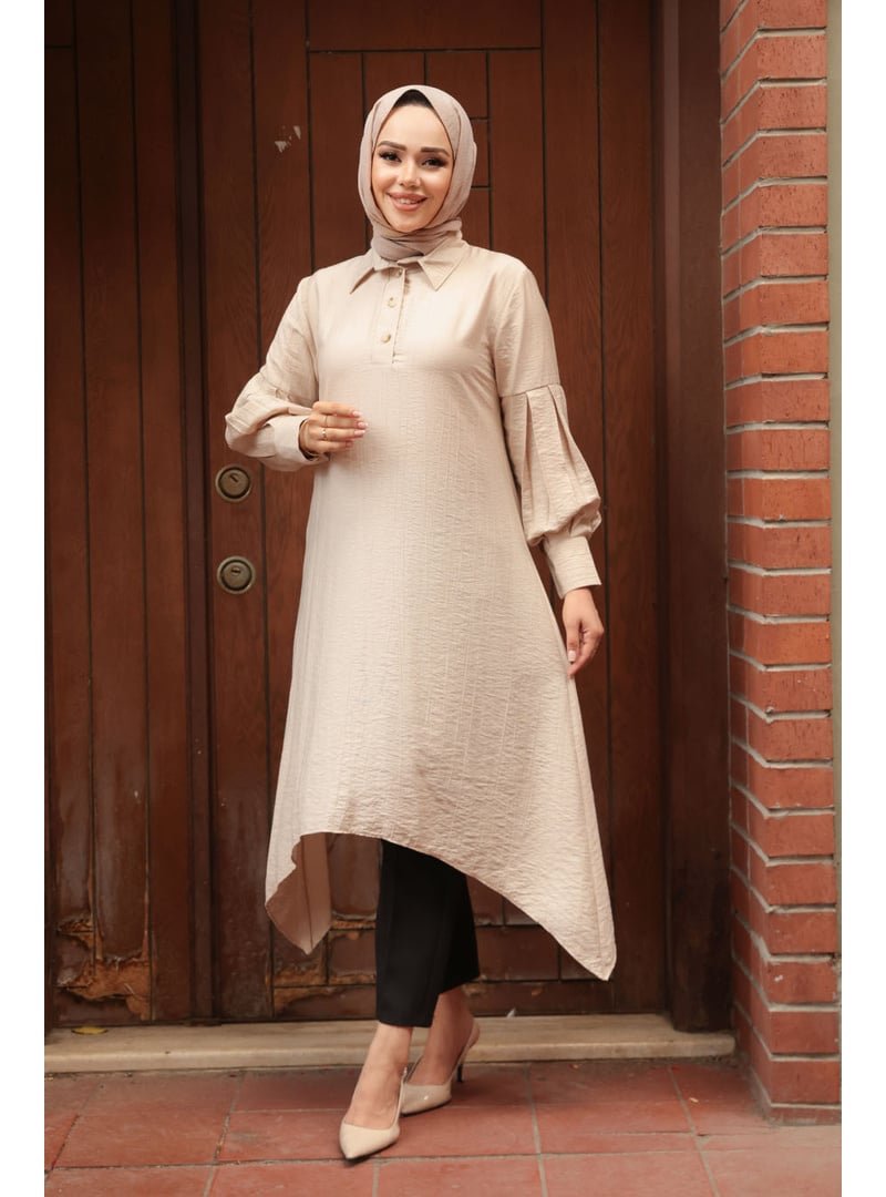 Neva Style Asimetrik Detaylı Bej Tunik 615bej