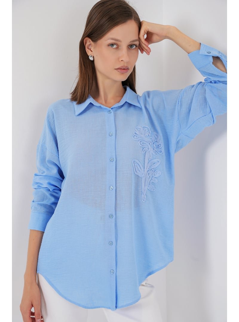 Bigdart Mavi Nakışlı Oversize Gömlek Bigdart Mavi Nakışlı Oversize Gömlek