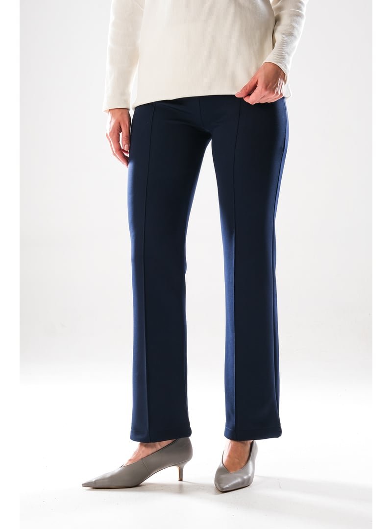 Plistre Gizli Fermuarlı Şık Pantolon 2292_ Scuba Kumaş Flare Yüksek Bel, Nervür Detaylı,