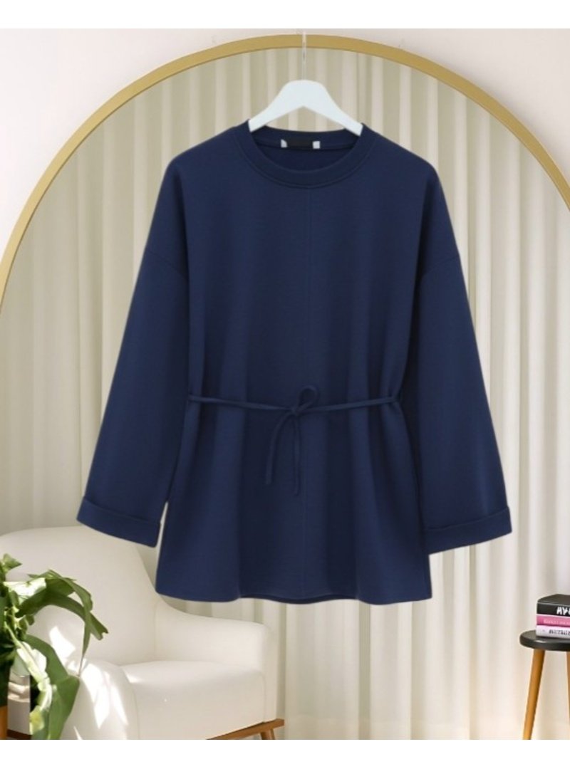 Podyumplus Laci Kolu Katlı Beli Bağlamalı Yırtmaçlı Kompakt Penye Tunik