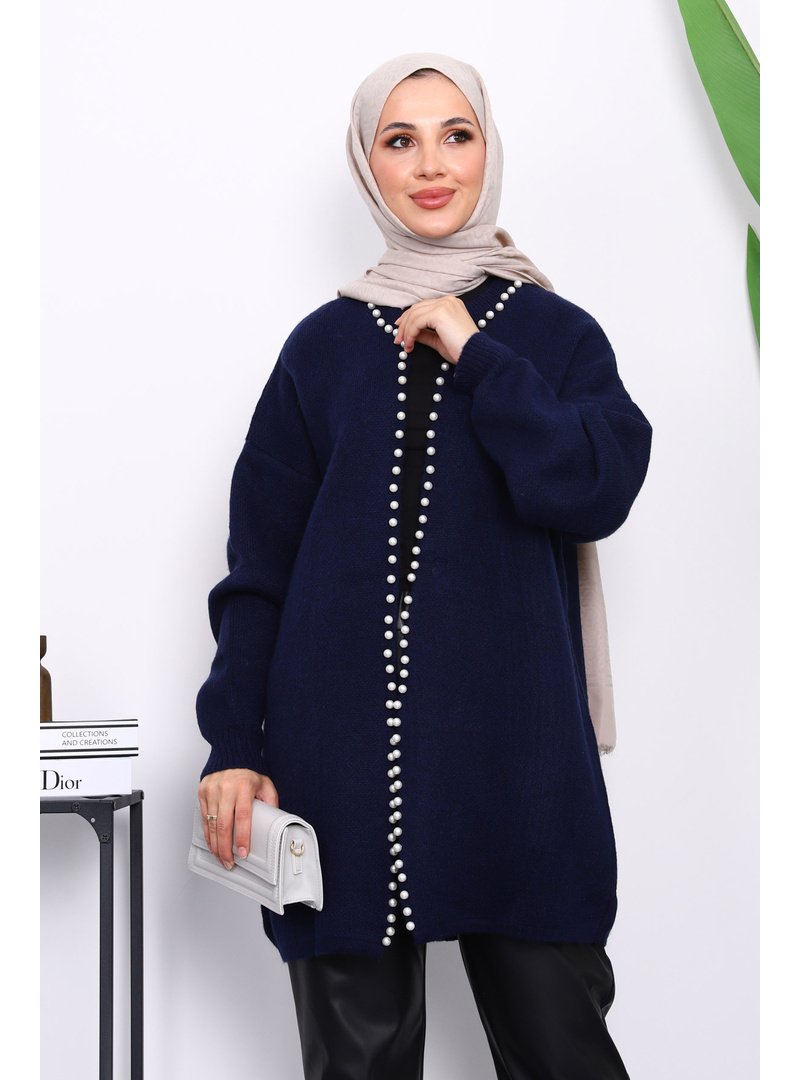 İmaj Butik Lacivert İncili Yumoş Triko Hırka