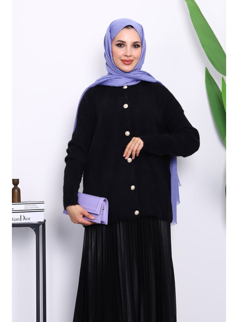 İmaj Butik Siyah Bisiklet Yaka Angora Yumoş Hırka