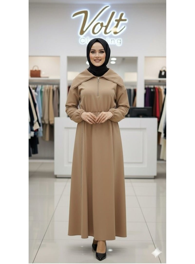 Volt Clothing Bej Kemer Aksesuar Detaylı Elbise