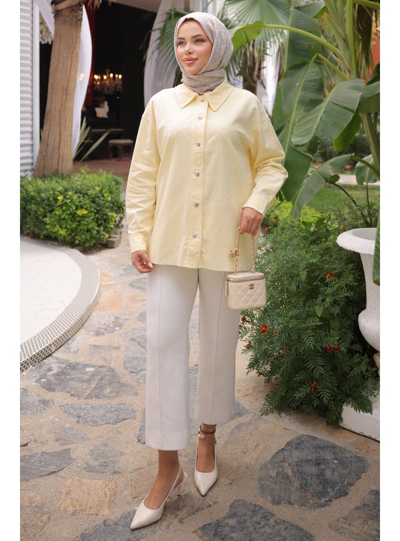 İmaj Butik Sarı Taşlı Gabardin Gömlek İmaj Butik Sarı Taşlı Gabardin Gömlek