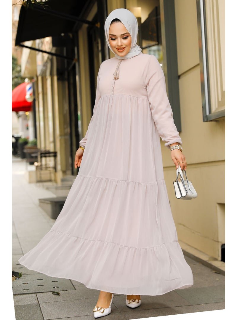Neva Style Kat Piliseli Pudra Elbise 22051pd Neva Style Kat Piliseli Pudra Elbise 22051pd