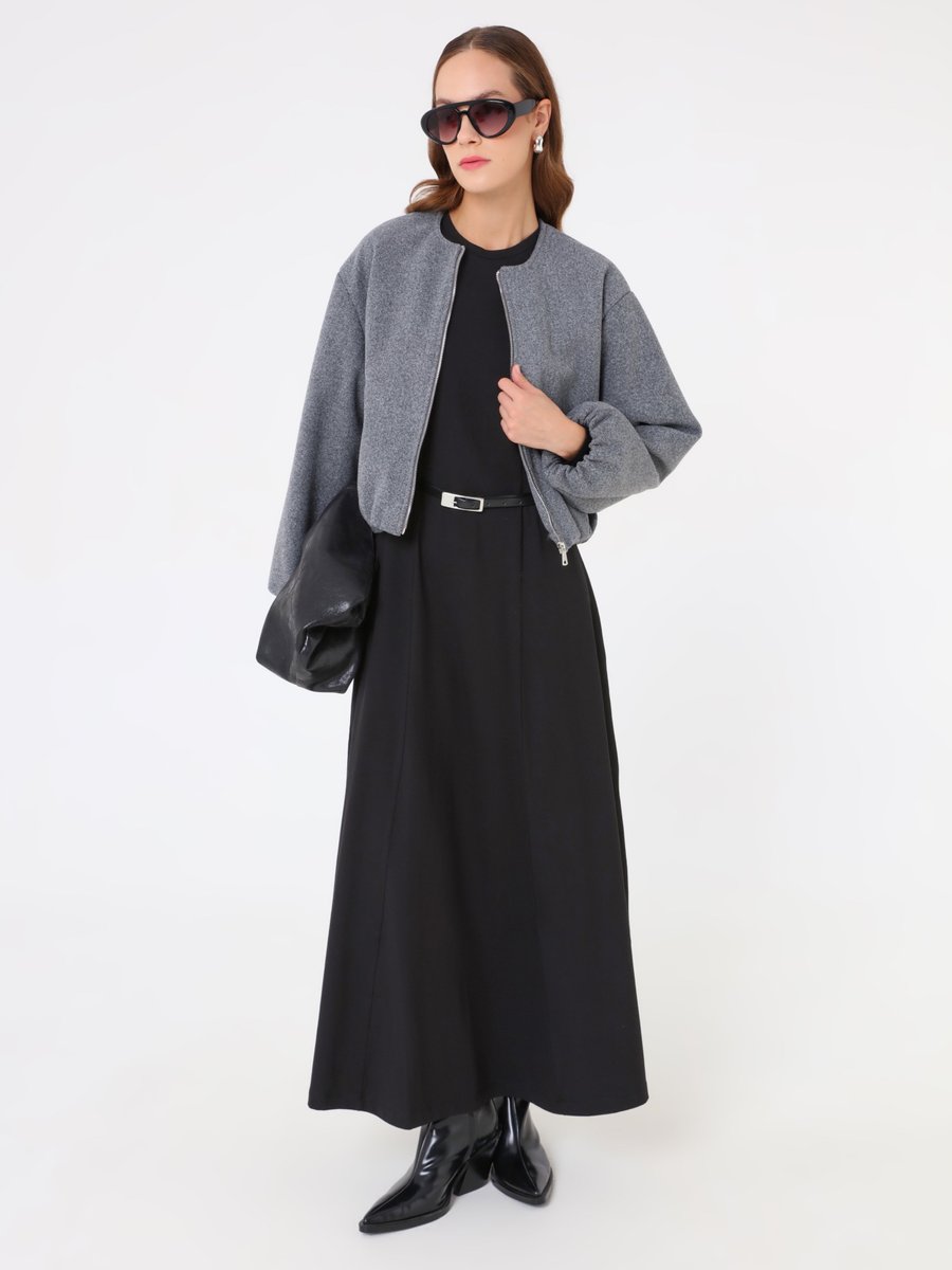 Refka Gri Balon Kollu Fermuarlı Kısa Kaban Refka Gri Balon Kollu Fermuarlı Kısa Kaban