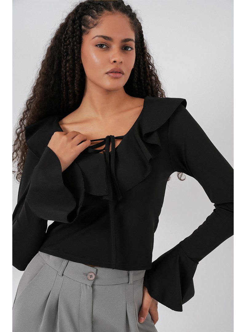 Bigdart Siyah Uzun Kol Crop Bluz Bigdart Siyah Uzun Kol Crop Bluz