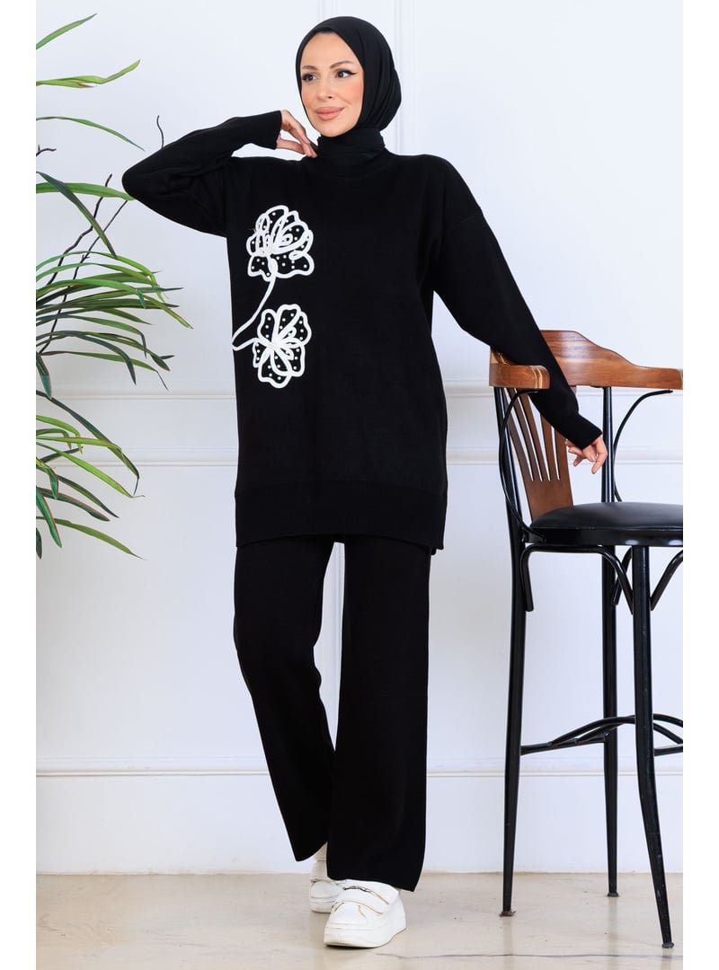 Benguen Siyah Nakış İşleme Detaylı Triko Takım