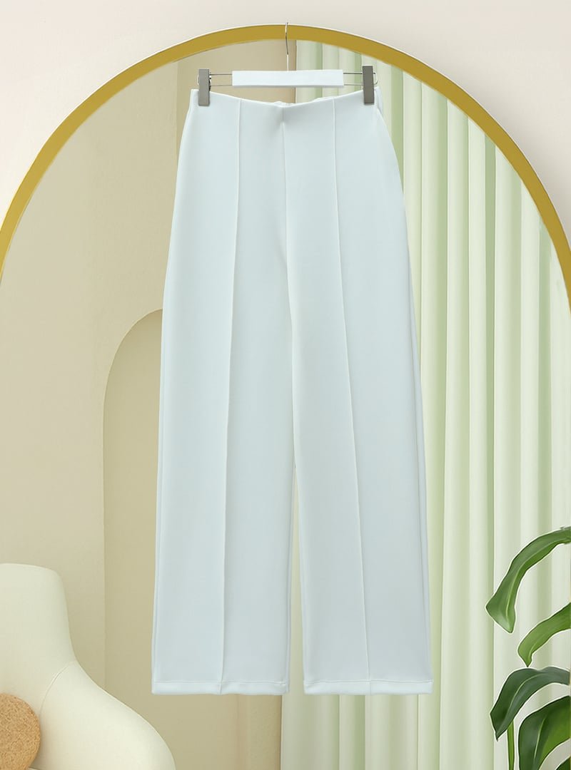 Podyumplus Beyaz Bol Paça Çimalı İki İp Penye Pantolon