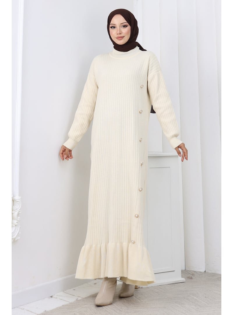 Benguen Taş Rengi Yan Düğmeli Fırfırlı Elbise Benguen Taş Rengi Yan Düğmeli Fırfırlı Elbise