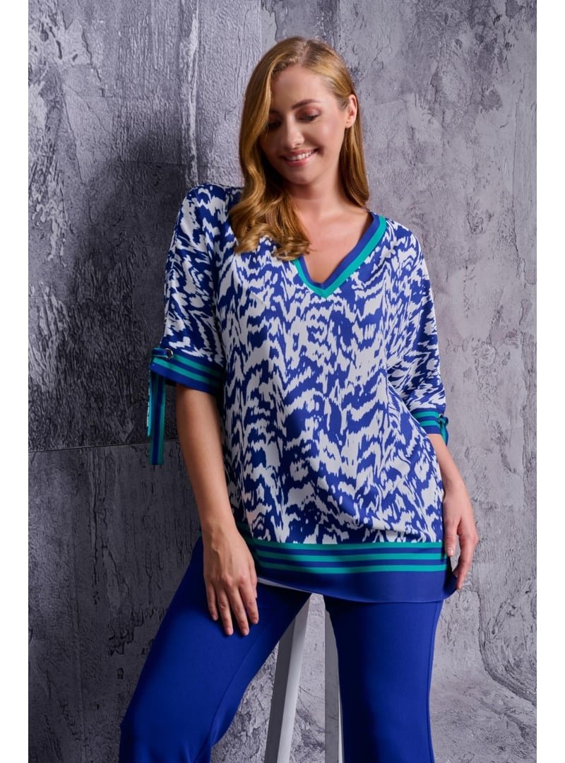 De White`s Mavi Büyük Beden Empirme Bluz
