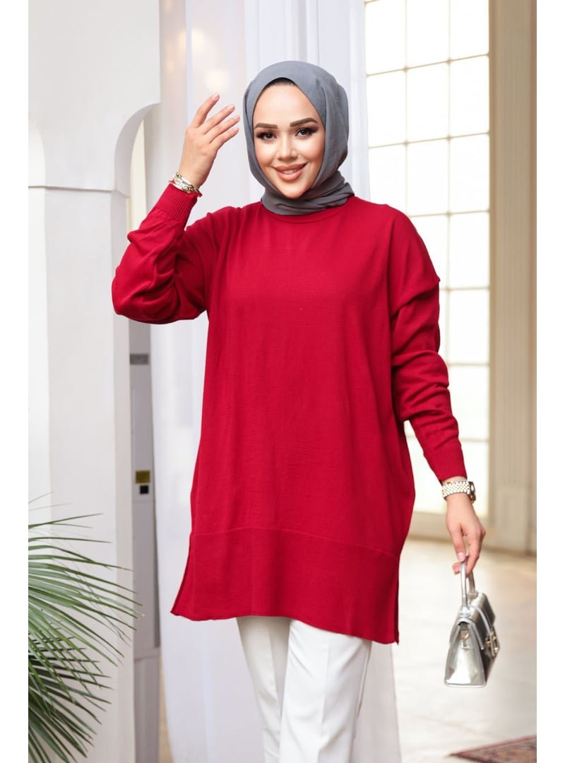 Neva Style Kırmızı Triko Kazak Tunik 2822k