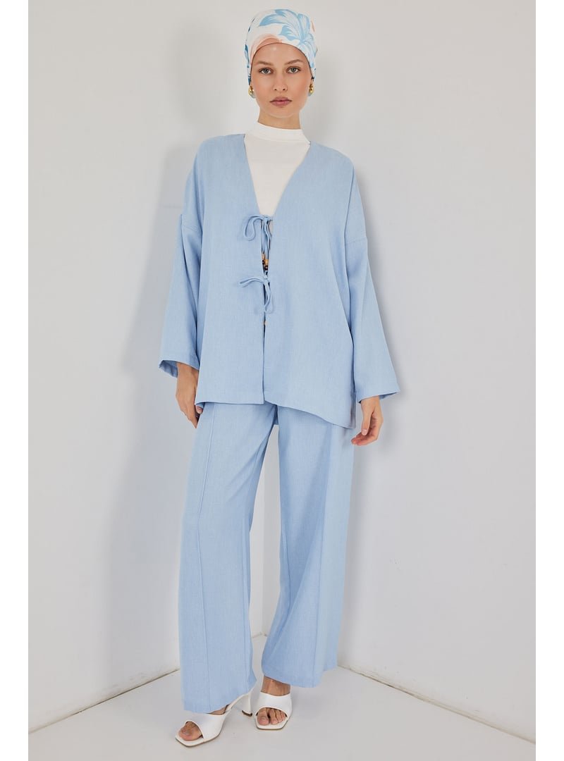 Bigdart Mavi Keten Kimono İkili Takım Bigdart Mavi Keten Kimono İkili Takım