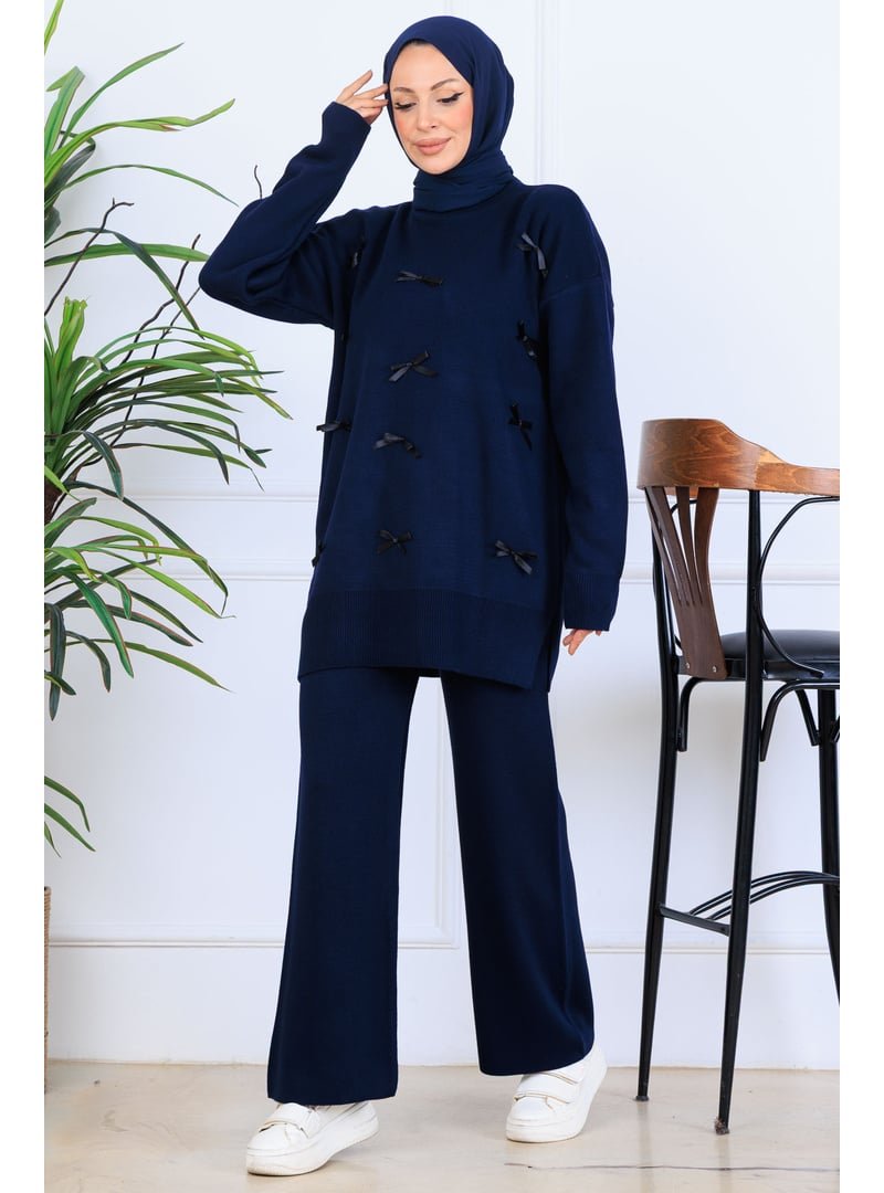 Benguen Lacivert Fiyonk Detaylı Triko Takım