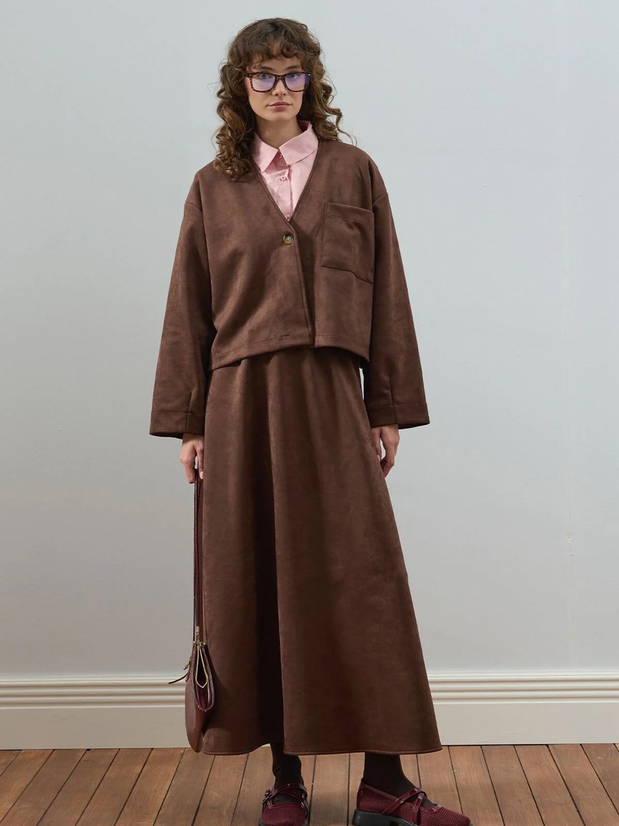 Ceylan Otantik Acı Kahve Süet Kloş Etek