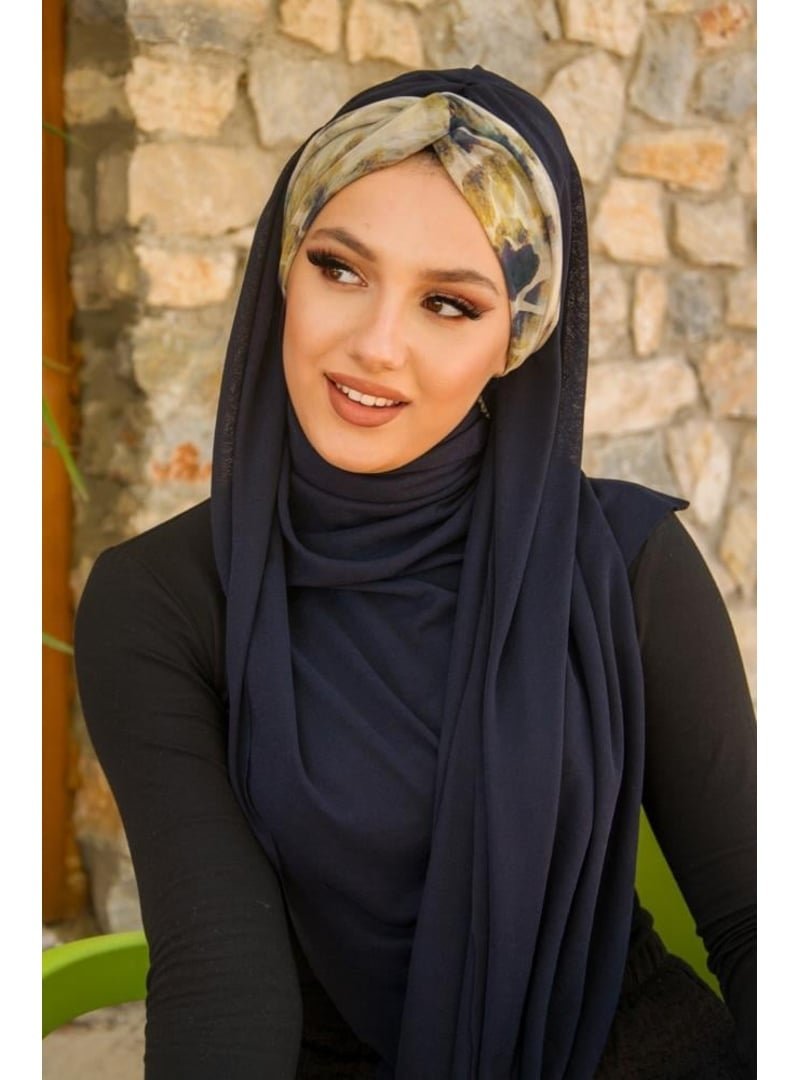 AİŞE TESETTÜR Lacivert Batik Desen Burgu Hazır Şal