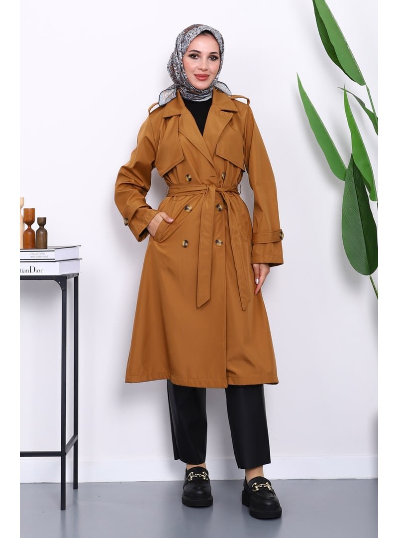 İmaj Butik Taba Kravuze Yaka Bel Kemerli Düğmeli Trençkot