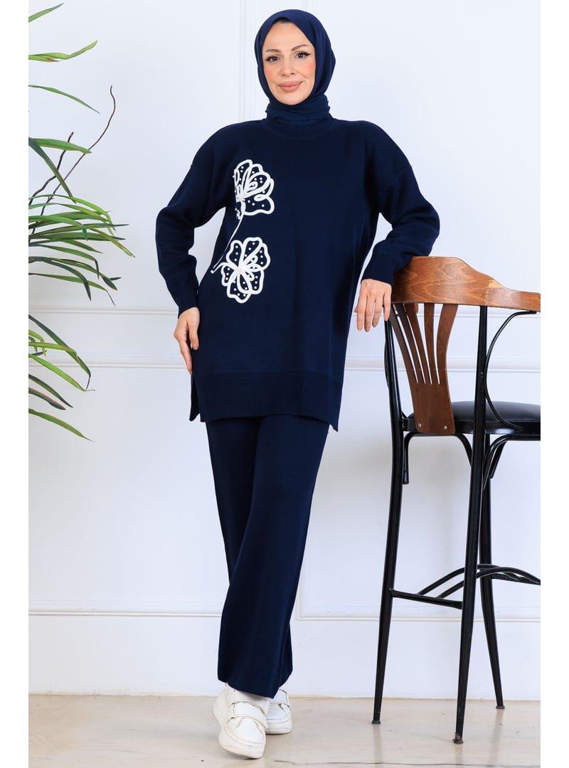 Benguen Lacivert Nakış İşleme Detaylı Triko Takım