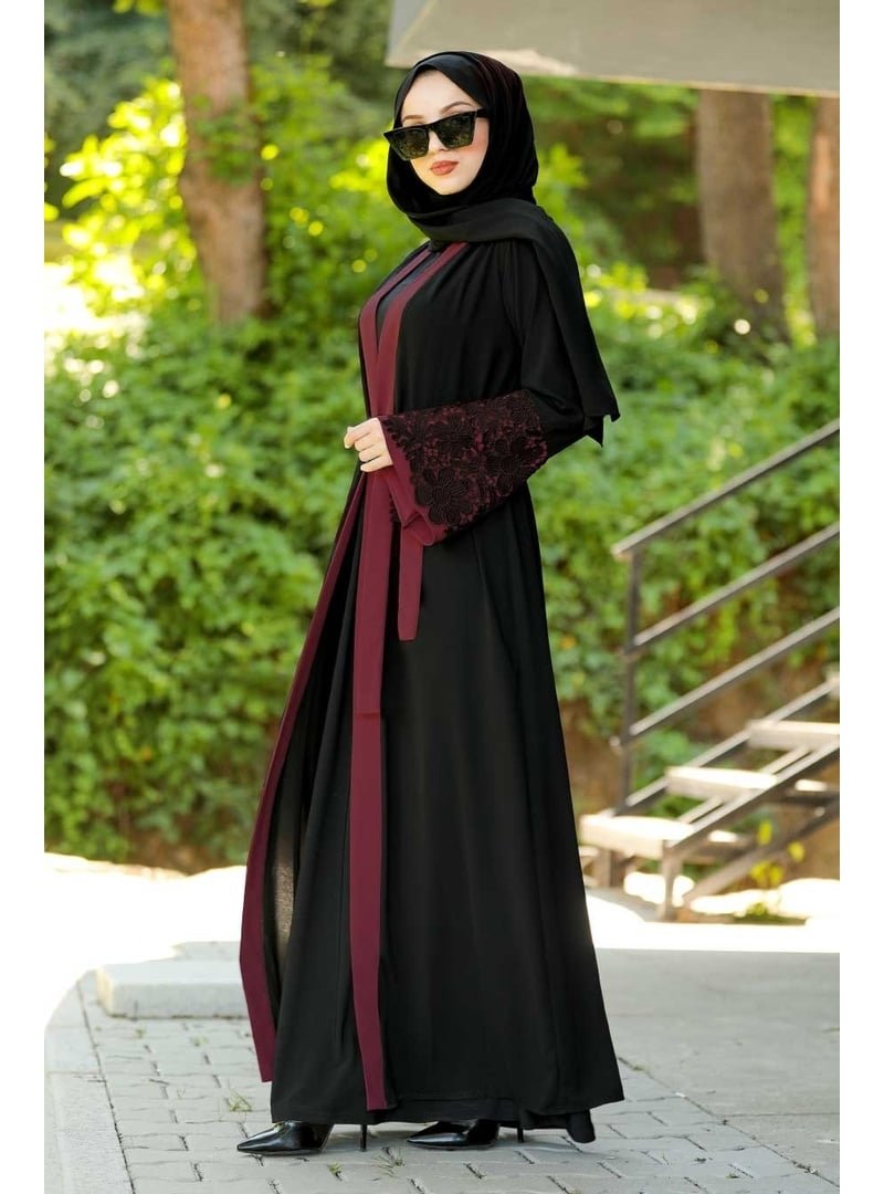 Neva Style Volan Kollu Bordo Abaya 55084br Neva Style Volan Kollu Bordo Abaya 55084br