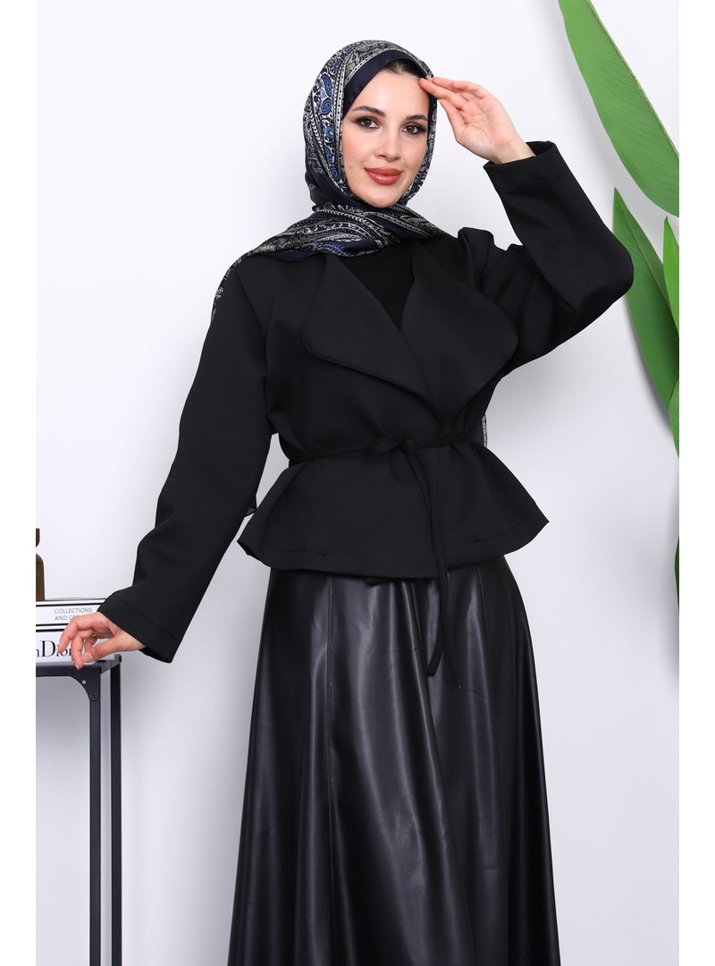 İmaj Butik Siyah Şal Yaka Scuba Puf Kısa Ceket