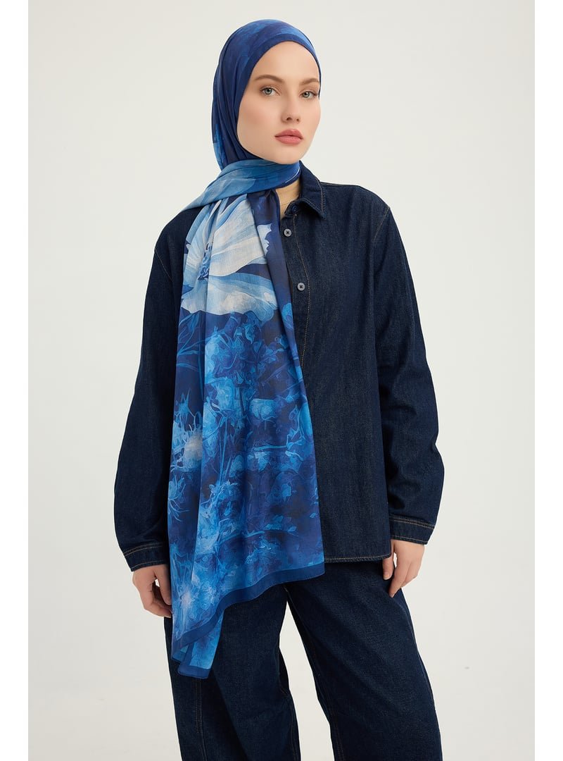 ŞALESS 70x190 Cm Zamansız Hayal Lacivert Efilia Desenli Şal