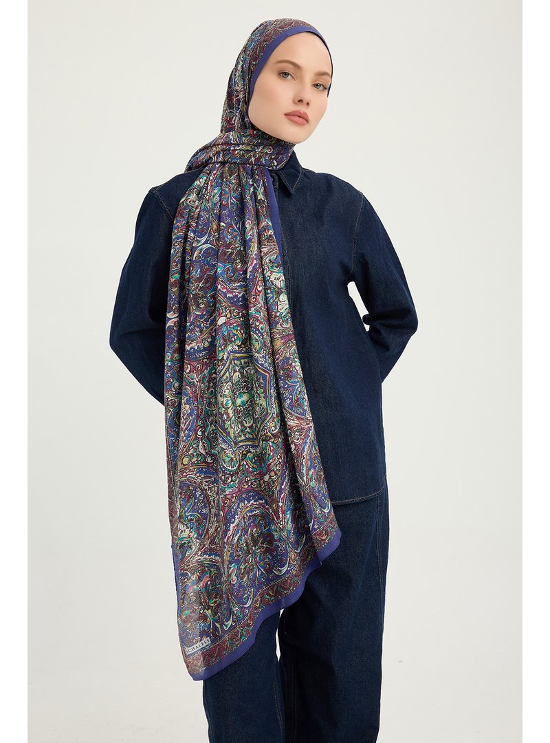 ŞALESS 70x190 Cm Ebedi Saraylar İndigo Vierra Desenli Viskon Şal