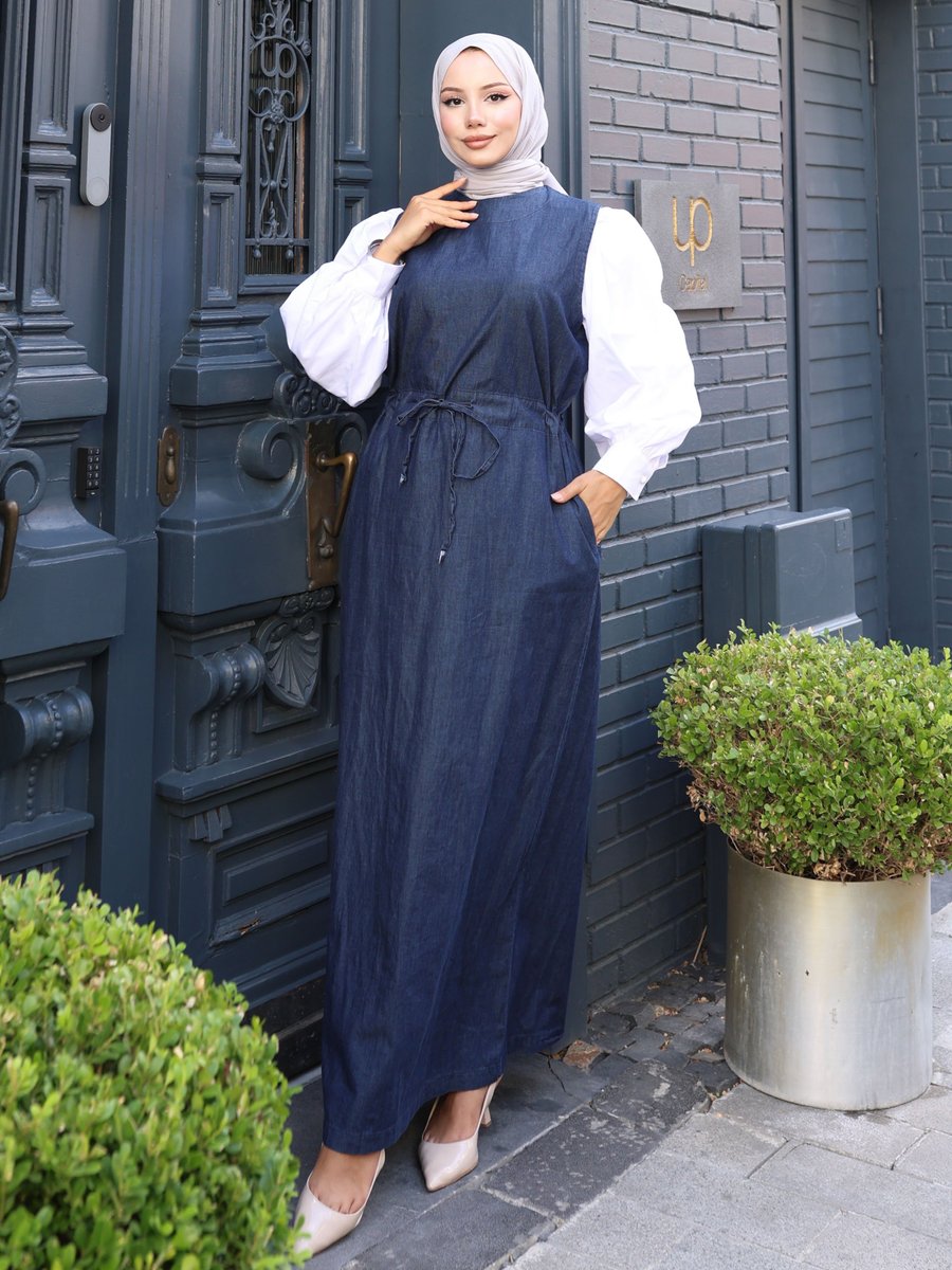 Vav Lacivert Poplin Garnili Kot Elbise