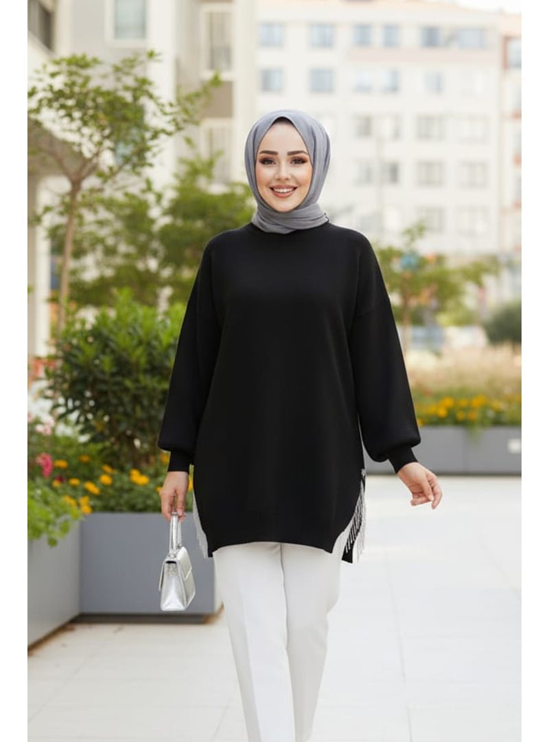 Neva Style Zincir Detaylı Siyah Kazak Tunik 17202s Neva Style Zincir Detaylı Siyah Kazak Tunik 17202s