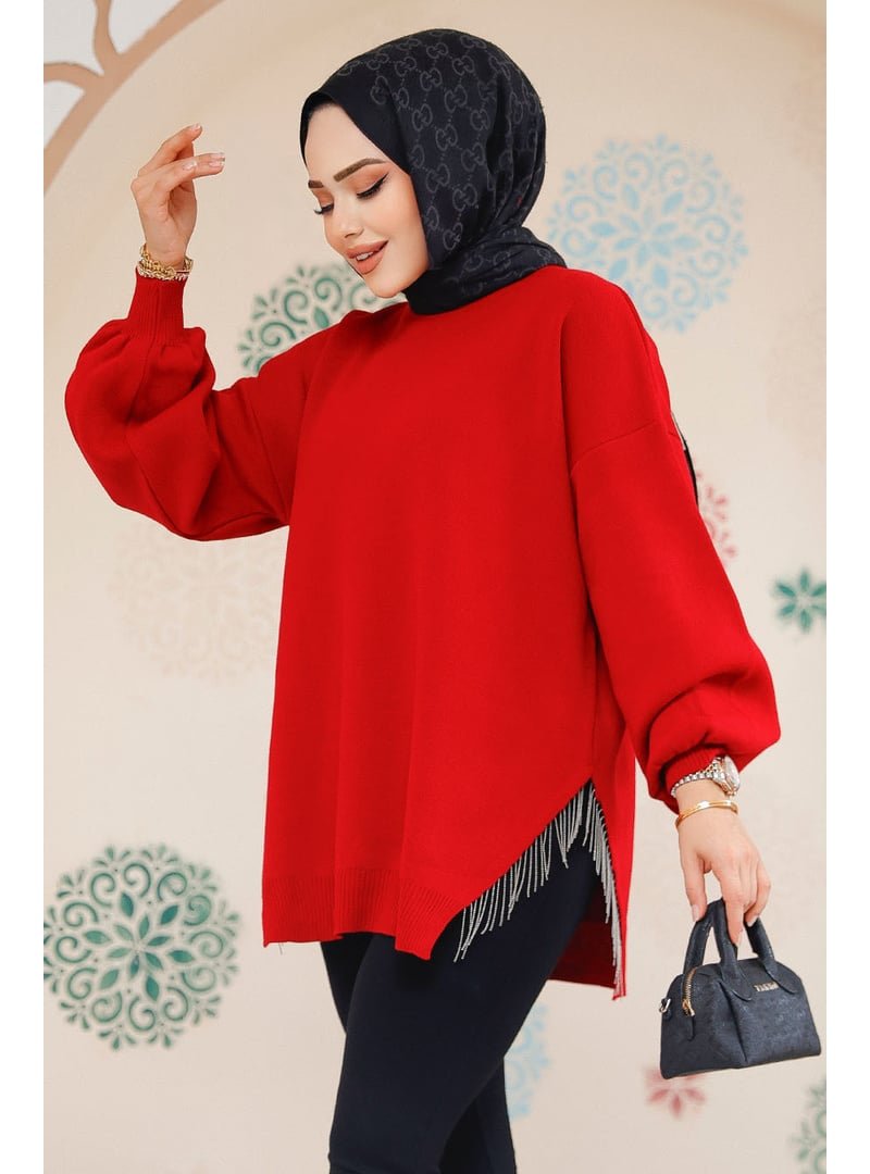 Neva Style Zincir Detaylı Kırmızı Kazak Tunik 17202k Neva Style Zincir Detaylı Kırmızı Kazak Tunik 17202k