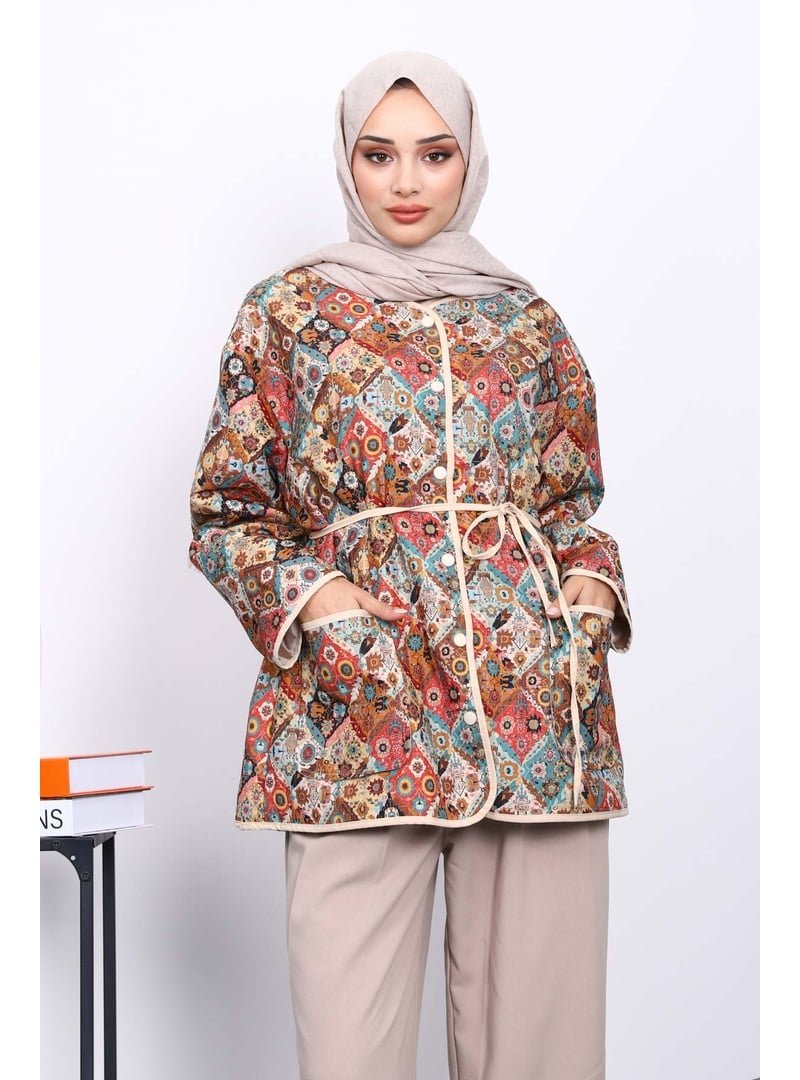 İmaj Butik Krem Desenli Çıtçıtlı Ceket