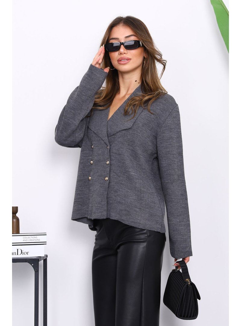 İmaj Butik Antrasit Kruvaze Yaka Düğmeli Triko Hırka
