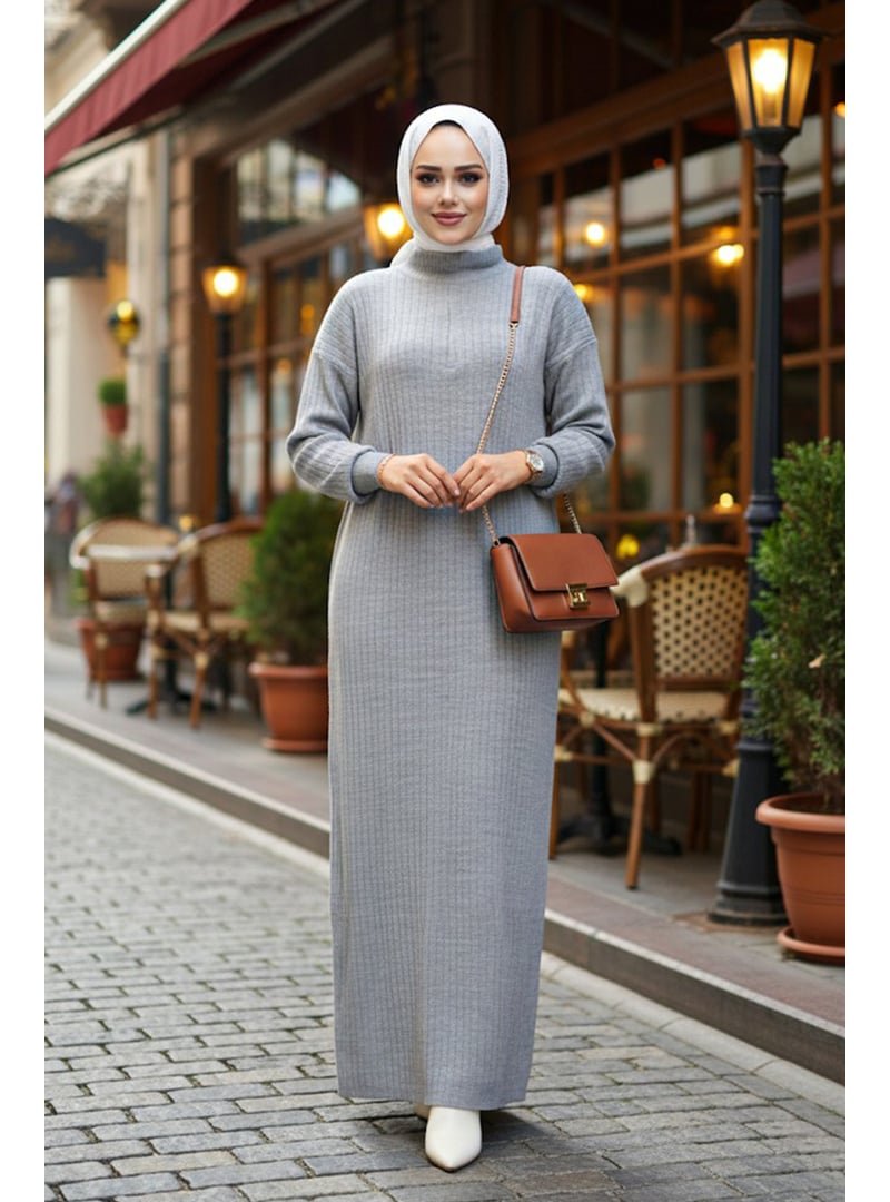 Neva Style Fitilli Gri Triko Elbise 60481gr