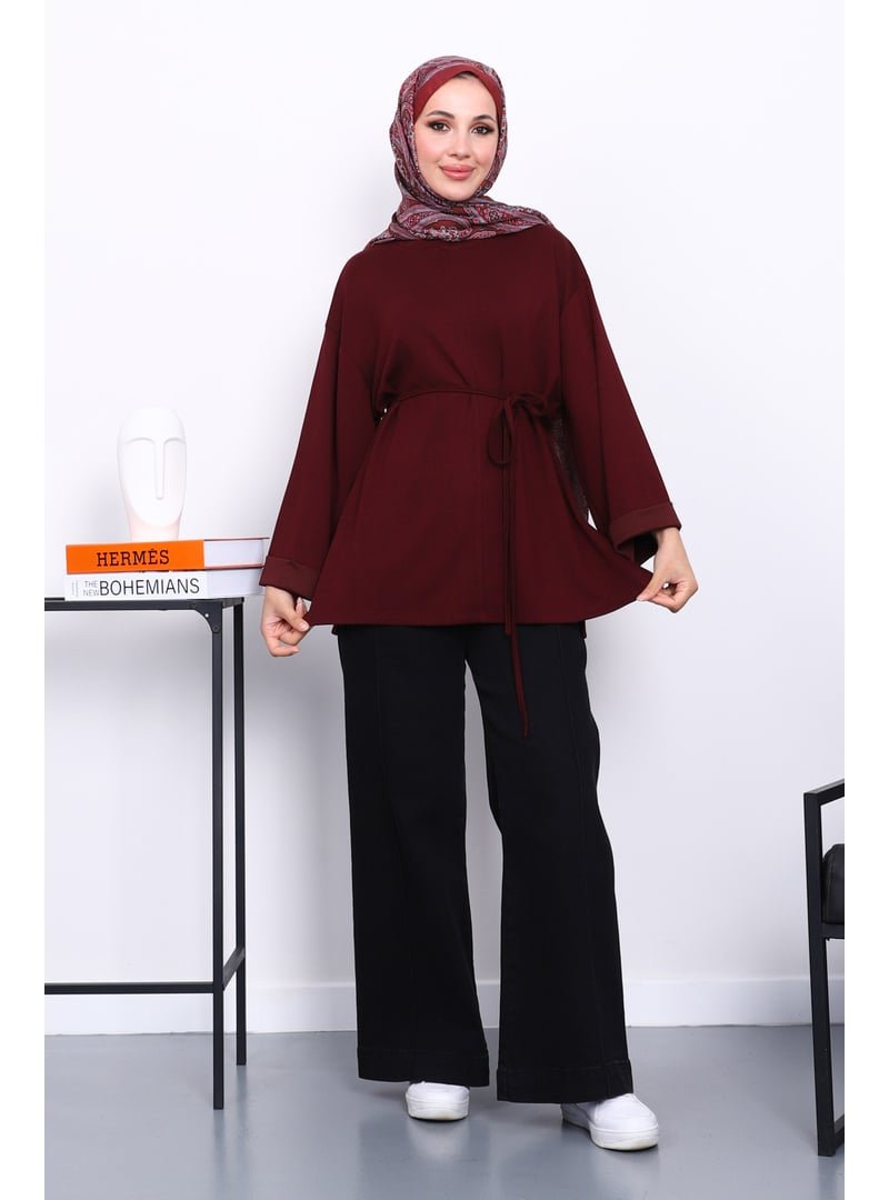 İmaj Butik Mürdüm Yanları Yırtmaçlı Bel İpli Tunik