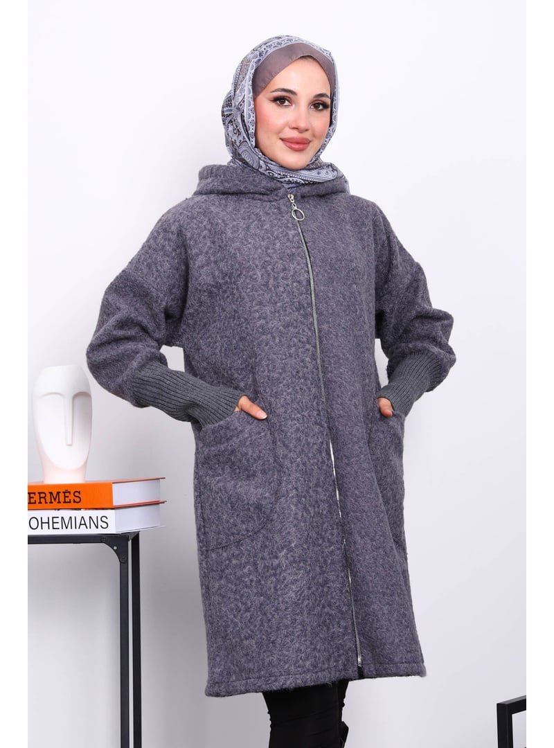 İmaj Butik Füme Fermuarlı Yün Kaşe Kaban İmaj Butik Füme Fermuarlı Yün Kaşe Kaban