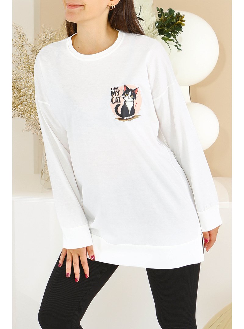 Tofisa Beyaz Uzun Kollu Baskılı Süprem Tunik Tofisa Beyaz Uzun Kollu Baskılı Süprem Tunik