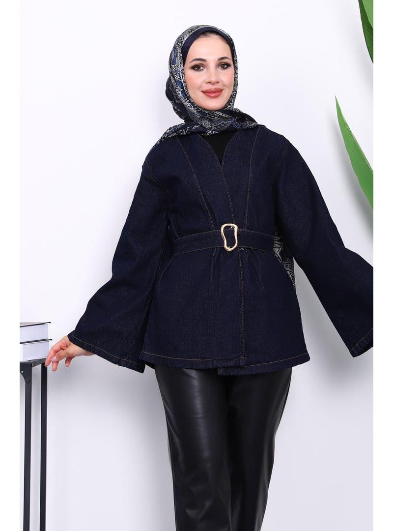 İmaj Butik Lacivert Geniş Kol Kemerli Kot Ceket İmaj Butik Lacivert Geniş Kol Kemerli Kot Ceket